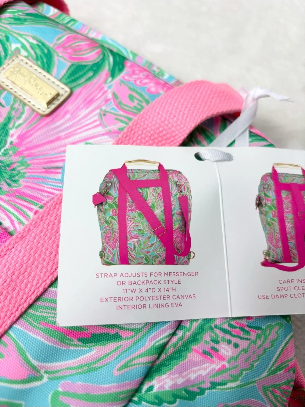 Lilly Pulitzer Cooler Backpack / Crossbody Pink & Green Floral Backpack Tote NEW